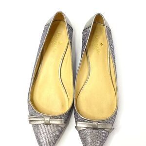 Kate Spade Silver Ballet Flats with Bow Detail